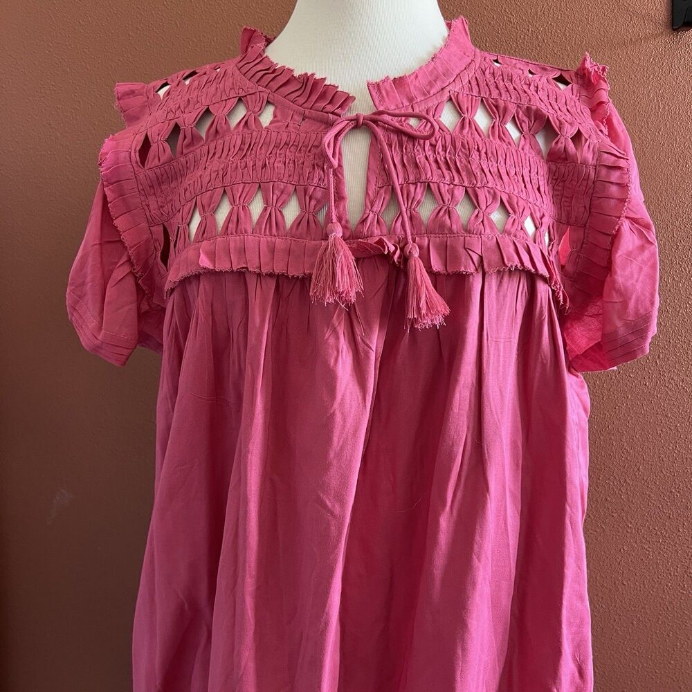 Dear John Pink Osiris Dress Small Ruffle Sleeve Concert Relaxed Fit pleats‎